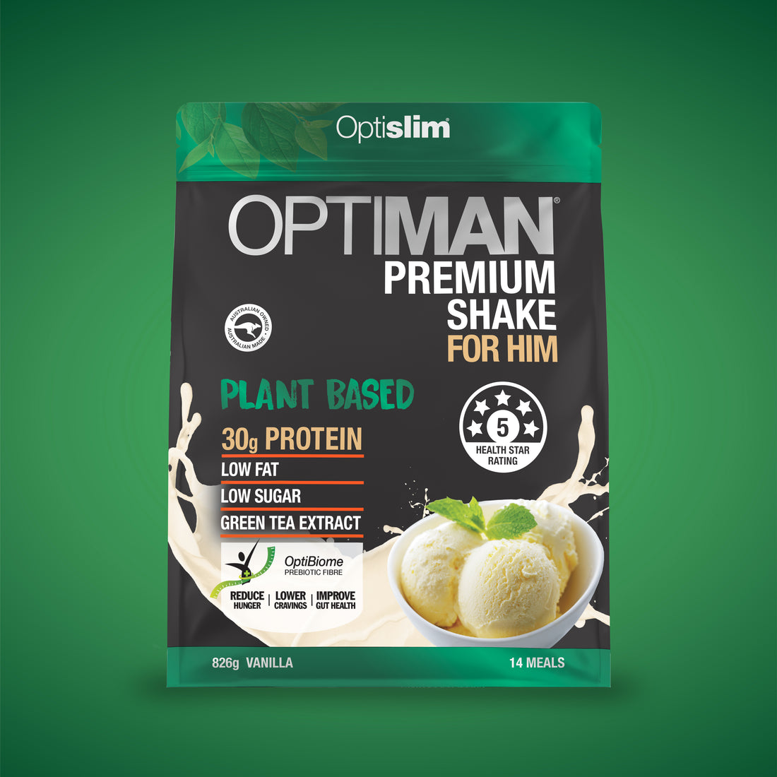 Optiman For Him Plant Based Vanilla Shake - 14 Meals